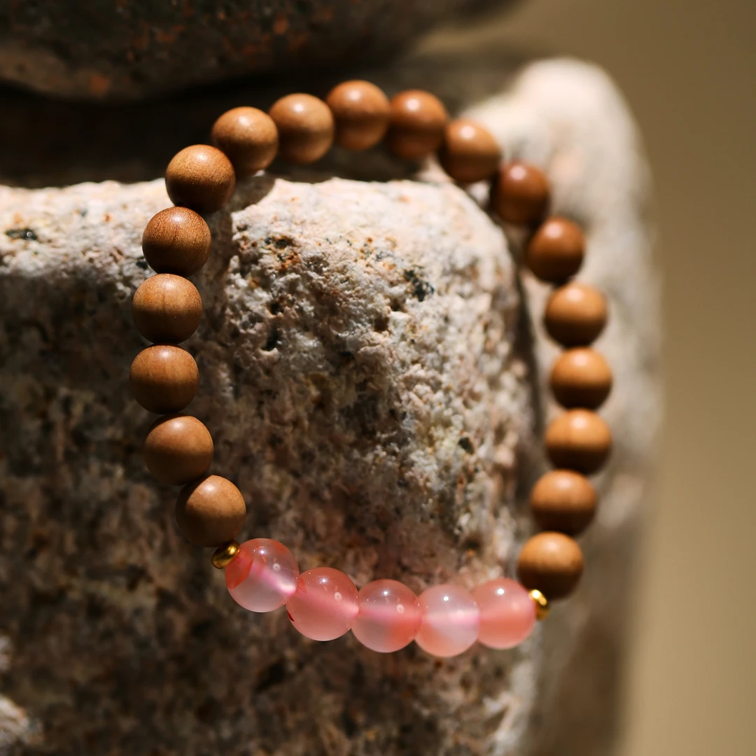 印度正区老山檀香 7mm南红冰飘单圈手串 时尚百搭新中式 甜美文艺