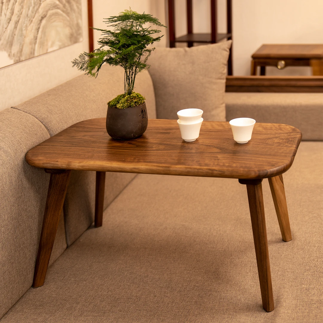 玄景飘窗桌子黑胡桃木榻榻米矮桌日式小茶几实木炕几新中式小茶台