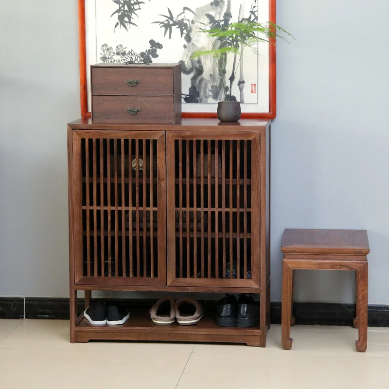北美黑胡桃木鞋柜全榫卯家具家用实木储物柜收纳储物柜新中式禅意