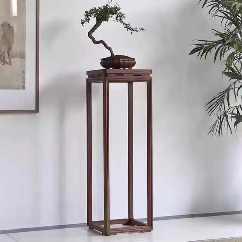 玄景北方老榆木花几实木简约新中式玄关木质黑胡桃木色花架落地