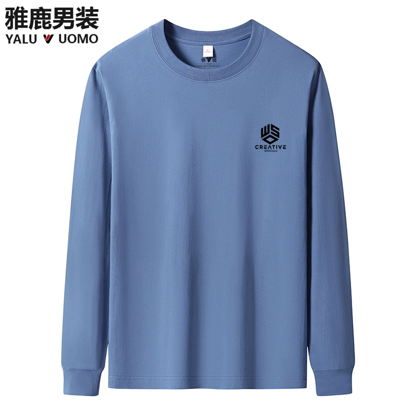 雅鹿男装-6101纯棉束口长袖圆领T桖男女同款舒适休闲百搭宽松春季