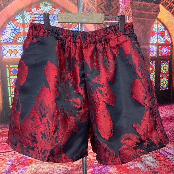 红色国风提花短裤女2024夏季新款民族风休闲百搭时尚大码女装裤子