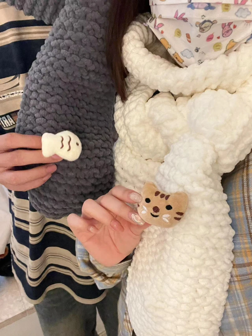 【爱宝】可爱小鱼小猫冰条围巾手工编织材料包送男女友礼物加厚学生