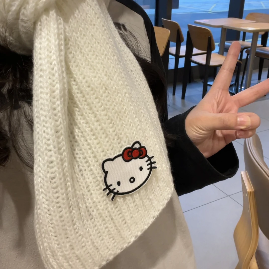 奶fufu秋冬季韩系氛围感ins女软萌百搭KT猫保暖针织毛线围巾围脖