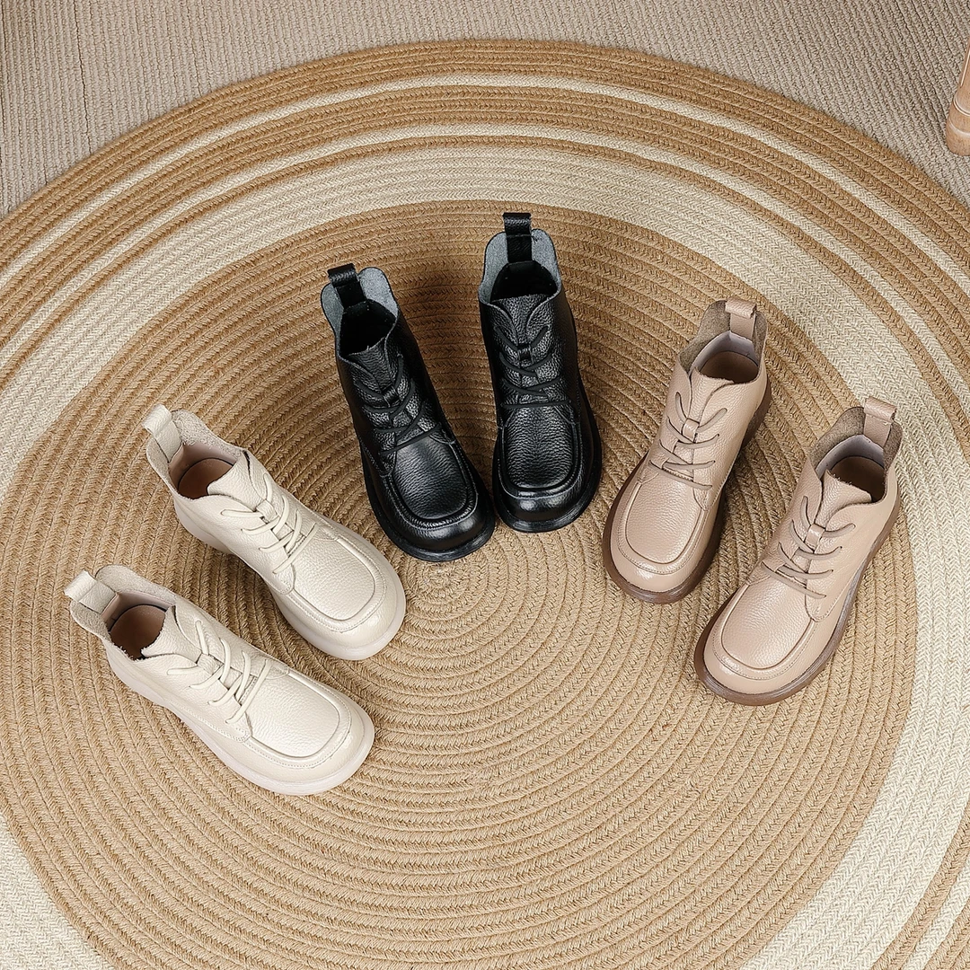 新款英伦风靴子女靴女鞋舒适时尚休闲复古平底百搭软底厚底秋冬