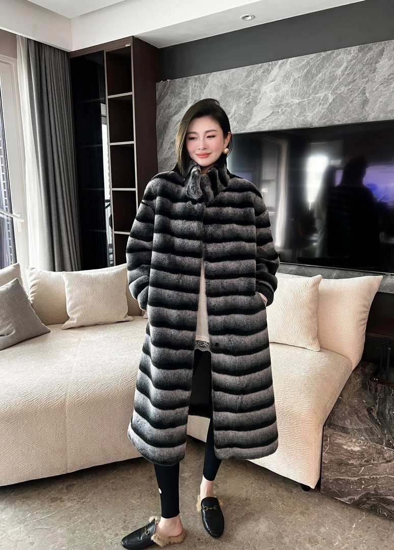 天使之翼立领长款气质设计师女款毛毛外套