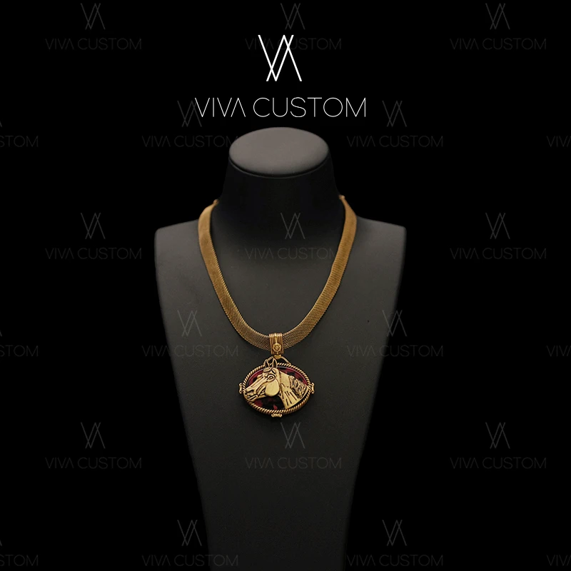 合金项链 小众设计系列 复古宫廷风做旧立体金马项链-