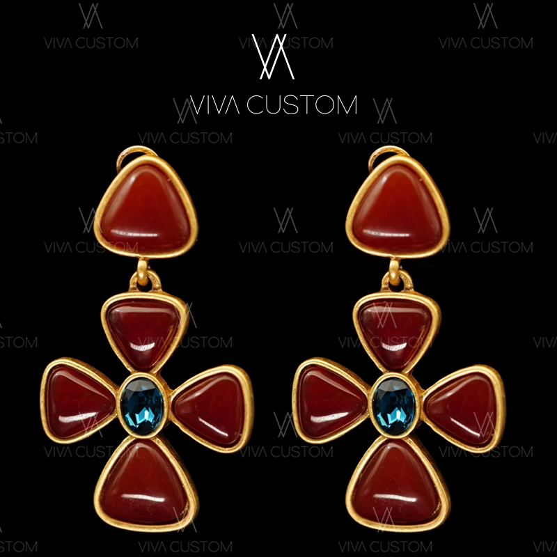 合金耳饰 （精工系列）复古十字花耳拍 ZB115