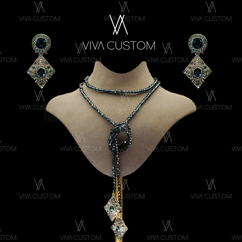 铜合金合成锆石耳饰 (HD系列)欧美质感蓝色套装X