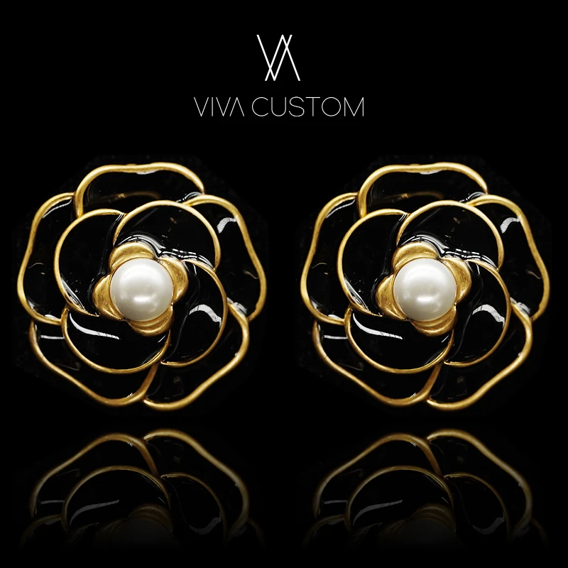 合金仿珍珠耳饰 (花语系列)气质黑色山茶花耳钉 JBO-Y114