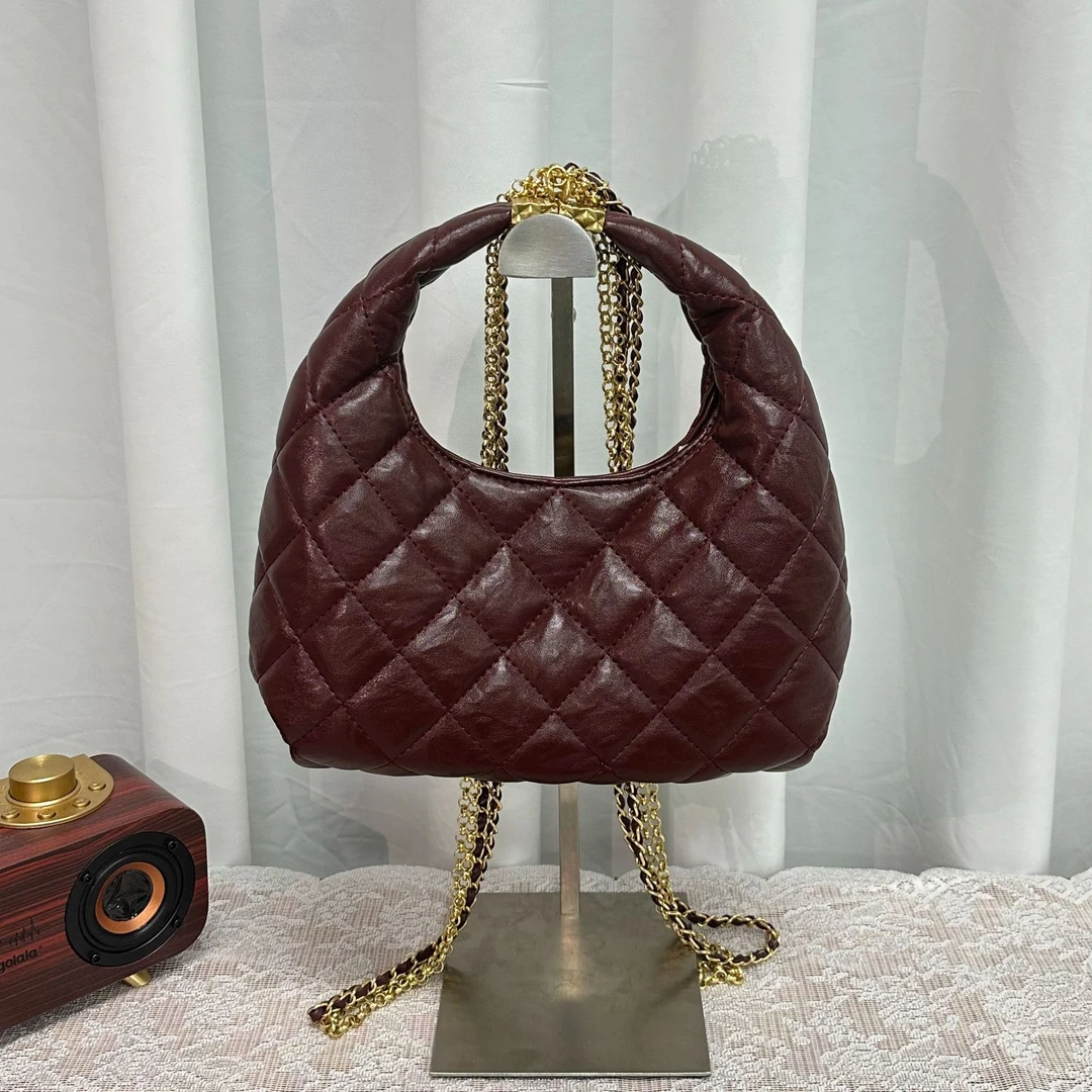 YAY菱格小香风时尚女包2024新款流苏链条单肩百搭斜跨包3396-红色