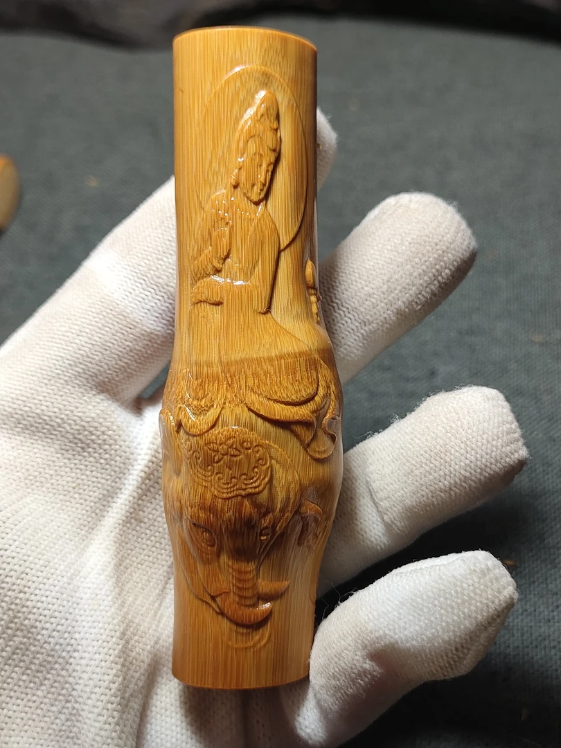 实心竹雕刻手把件异形竹普贤菩萨