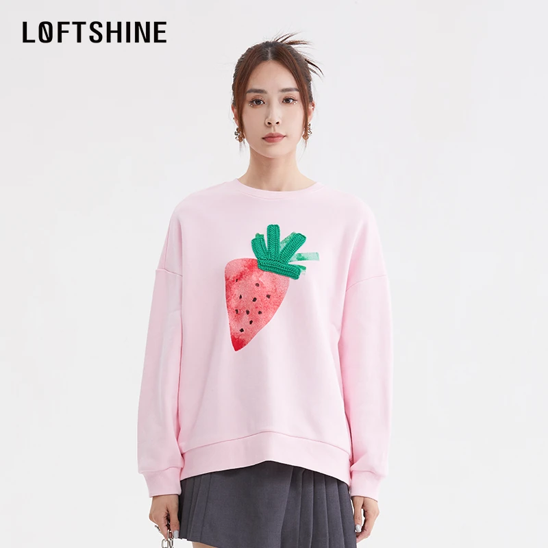 LOFTSHINE珞炫卫衣时尚印花圆领上衣22309098