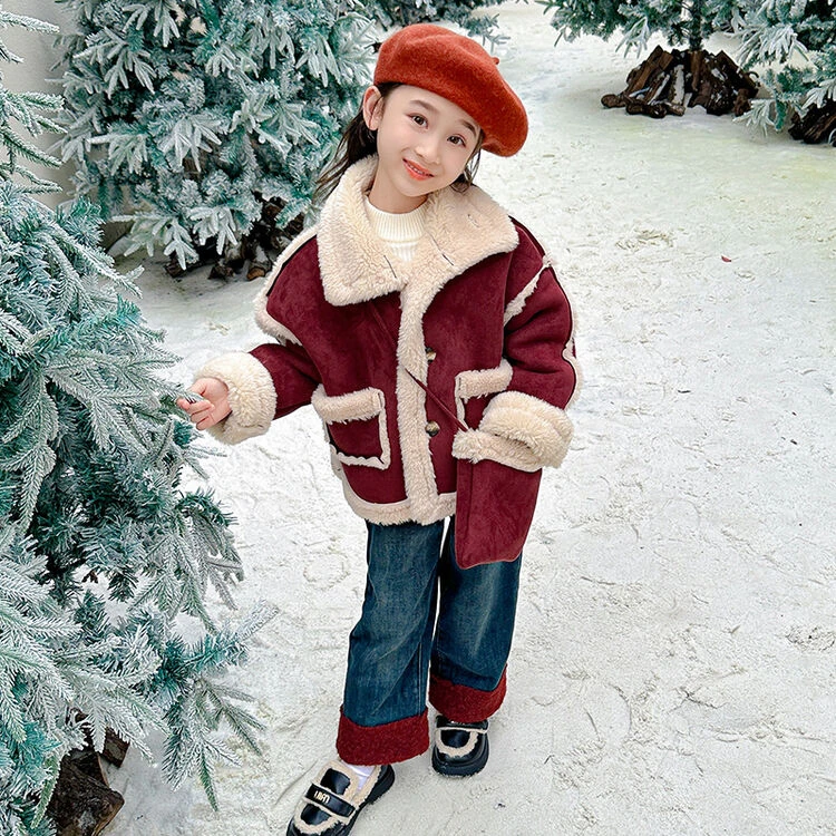 立领皮毛一体外套冬季女童