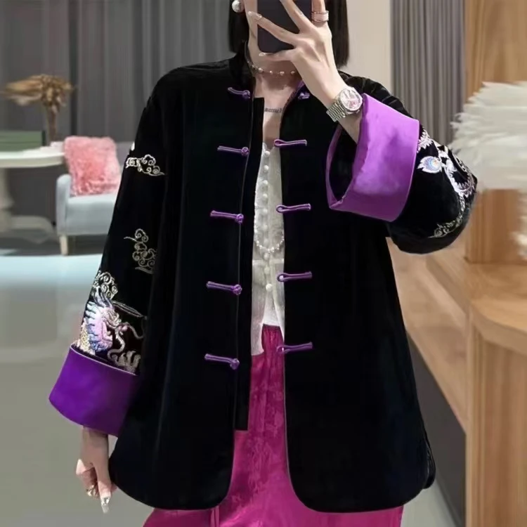 大聪国风重工刺绣棉服复古扣贵气新中式薄棉外套2526