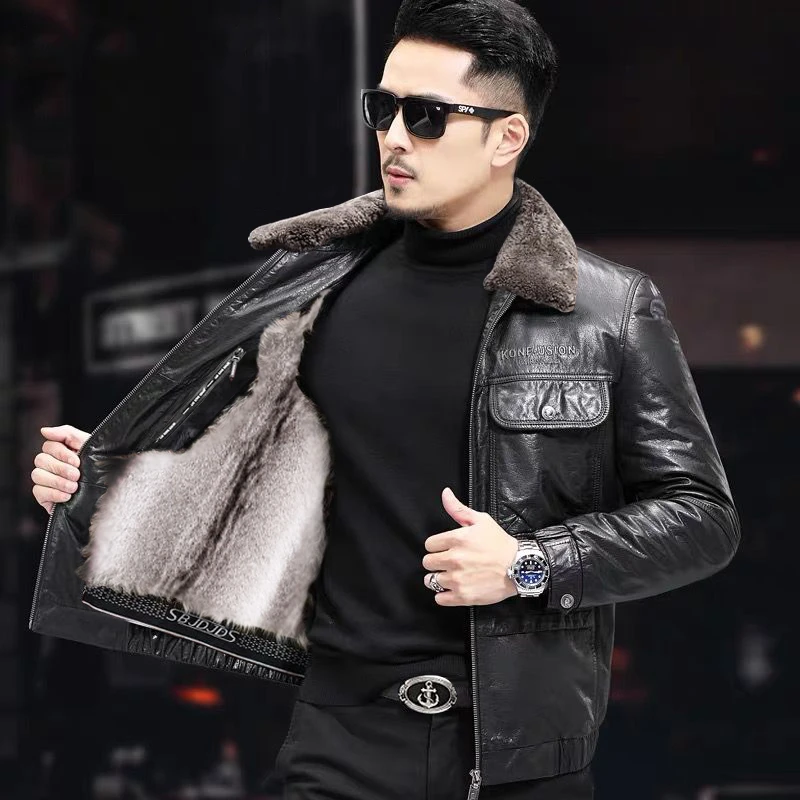 皮衣男款真皮夹克休闲短款加绒貂胆秋冬保暖男士翻领2025新款爆款