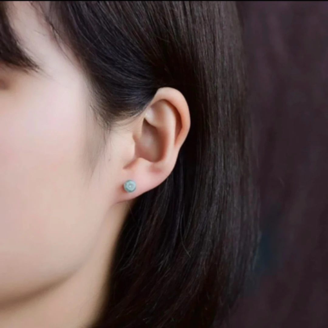 翡翠A货蓝水耳钉百搭时尚简约个性多样性发一件男女通用