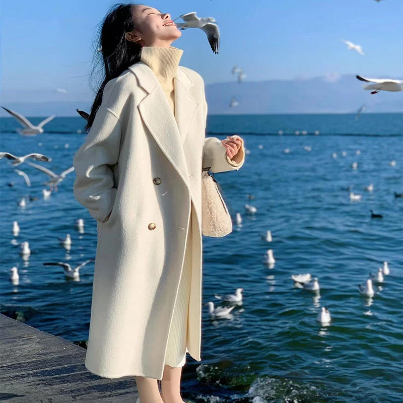 燕麦色双面呢子大衣2024新款秋冬季小个子爆款韩系高级感毛呢外套