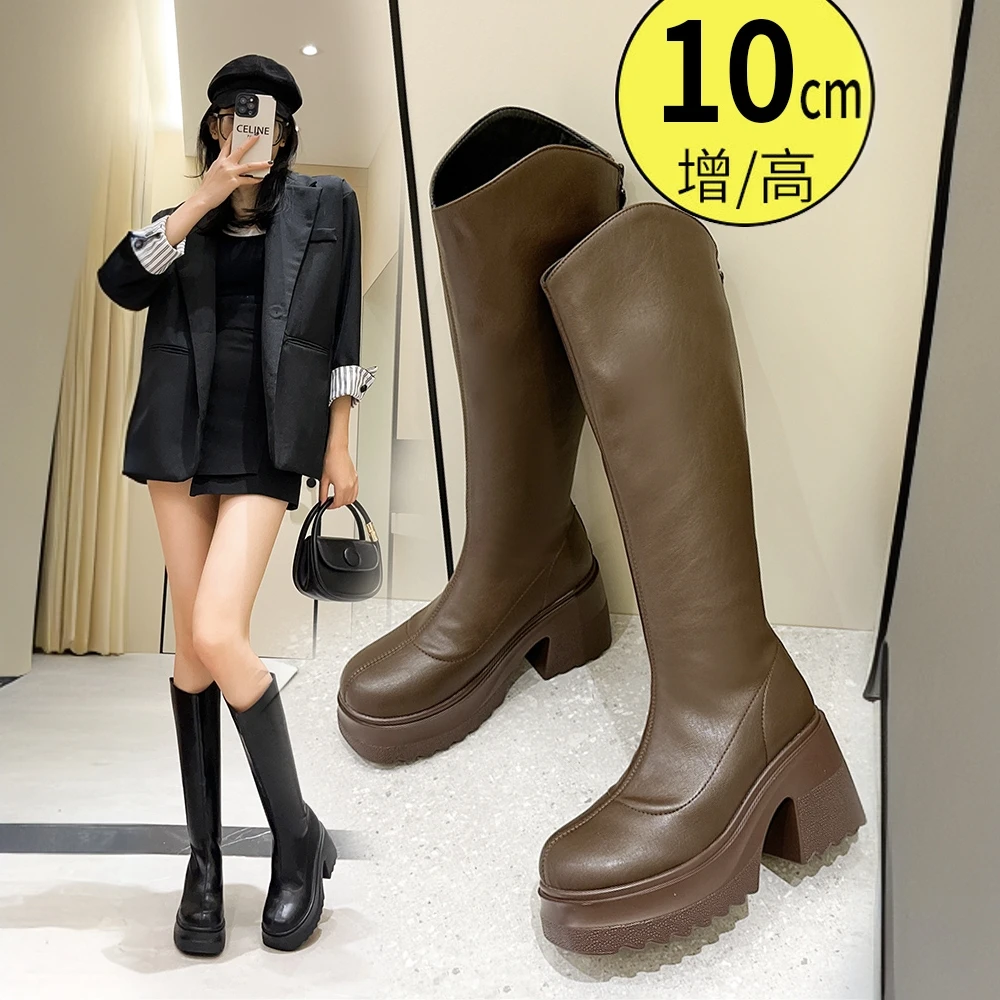2024年新款骑士靴女小个子增高10CM高跟气质高筒不过膝长靴女秋冬