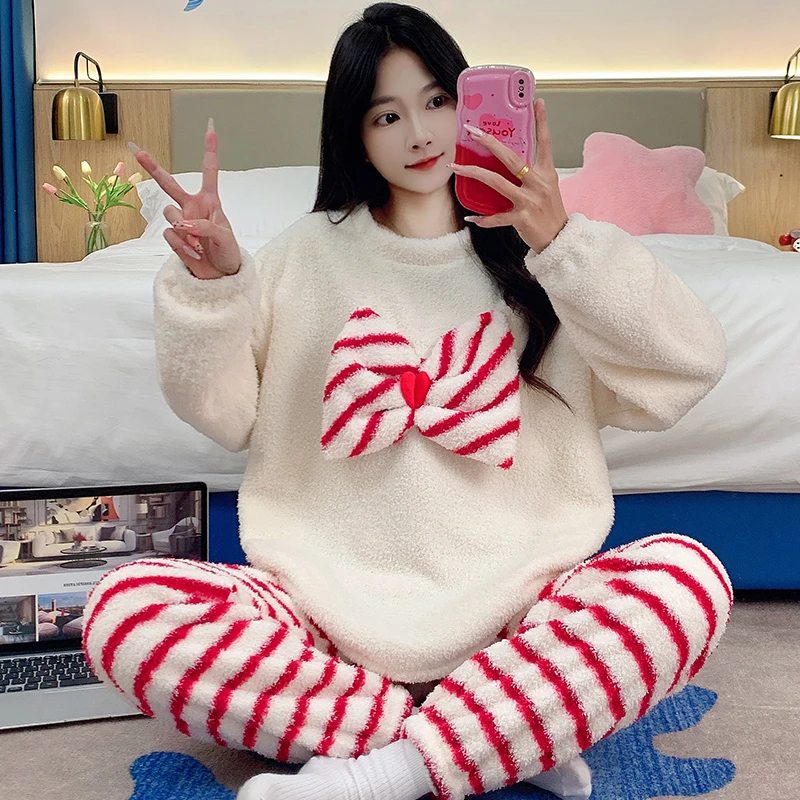 睡衣女大童珊瑚绒初中生12-13-15岁女孩秋冬款加绒加厚冬季居家服
