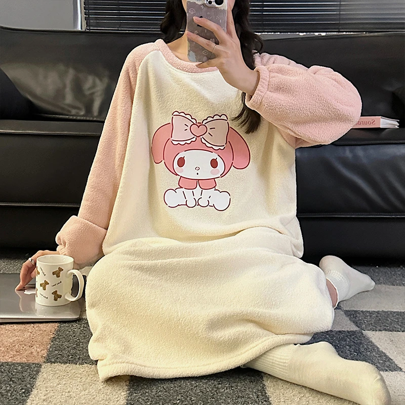 珊瑚绒睡衣女秋冬季2024新款睡裙加厚女孩初中学生大童法兰绒