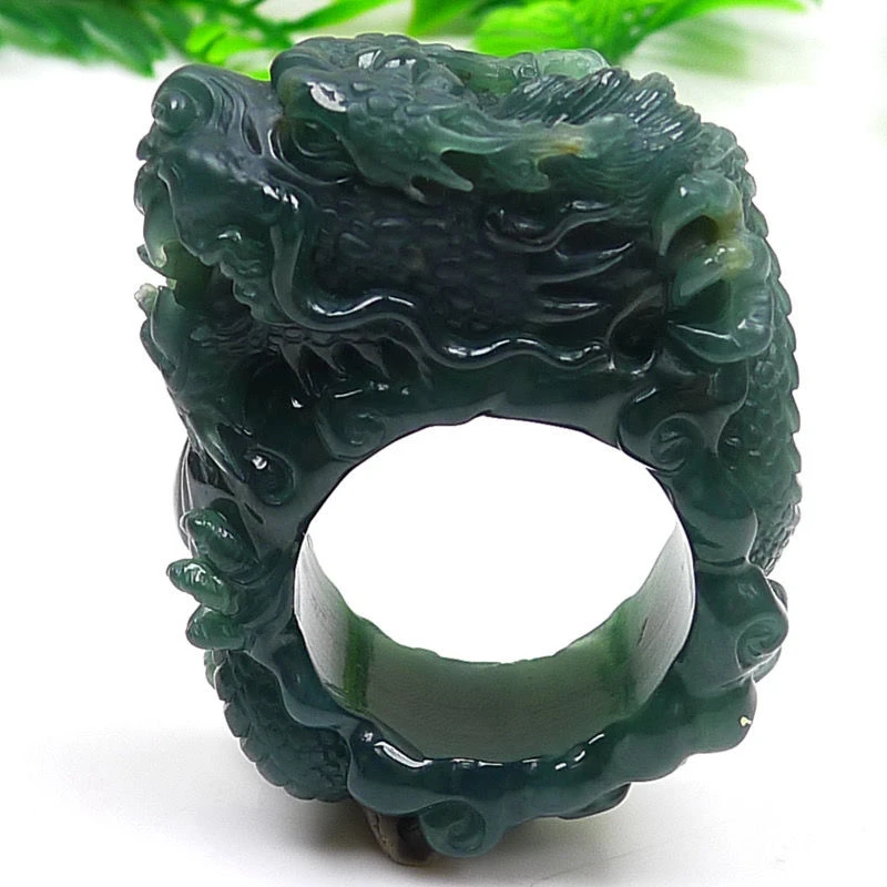 天然A货翡翠纯手工立体生意兴隆23圈口龙板指尺寸:23-19-22mm