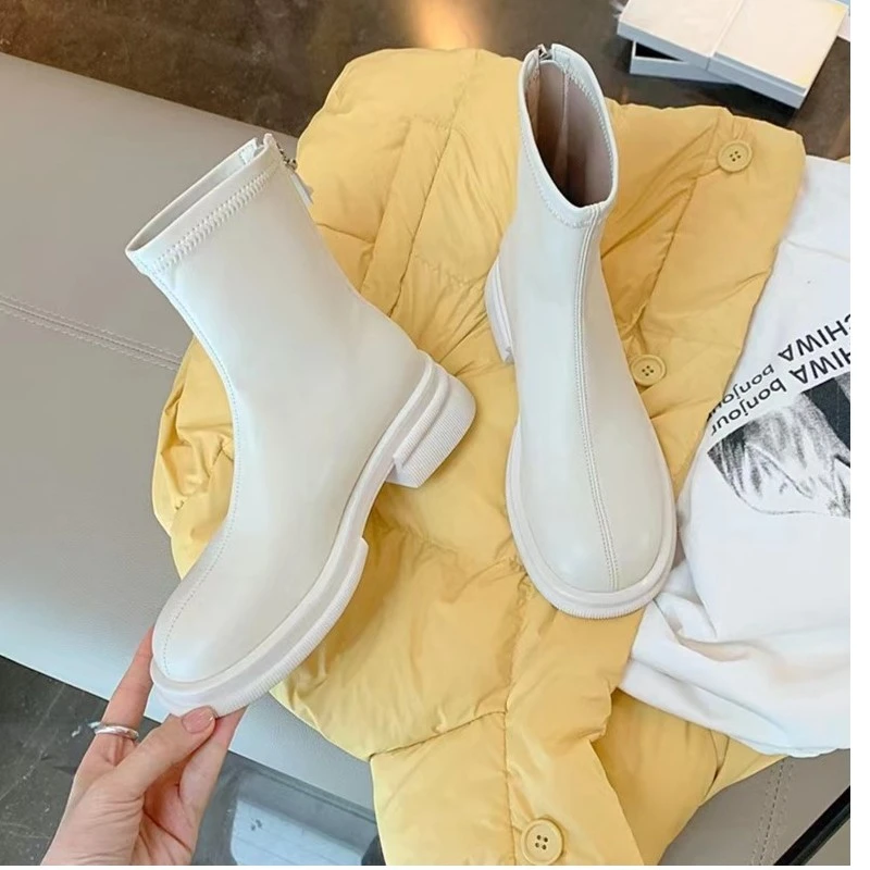 真皮英伦风马丁靴女2023秋冬新款法式短靴G20226短靴厚底加绒纯色