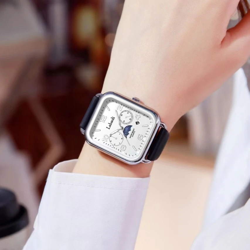 2023新款手表女士轻奢时尚月相高端休闲防水夜光日历方形腕表（雅）