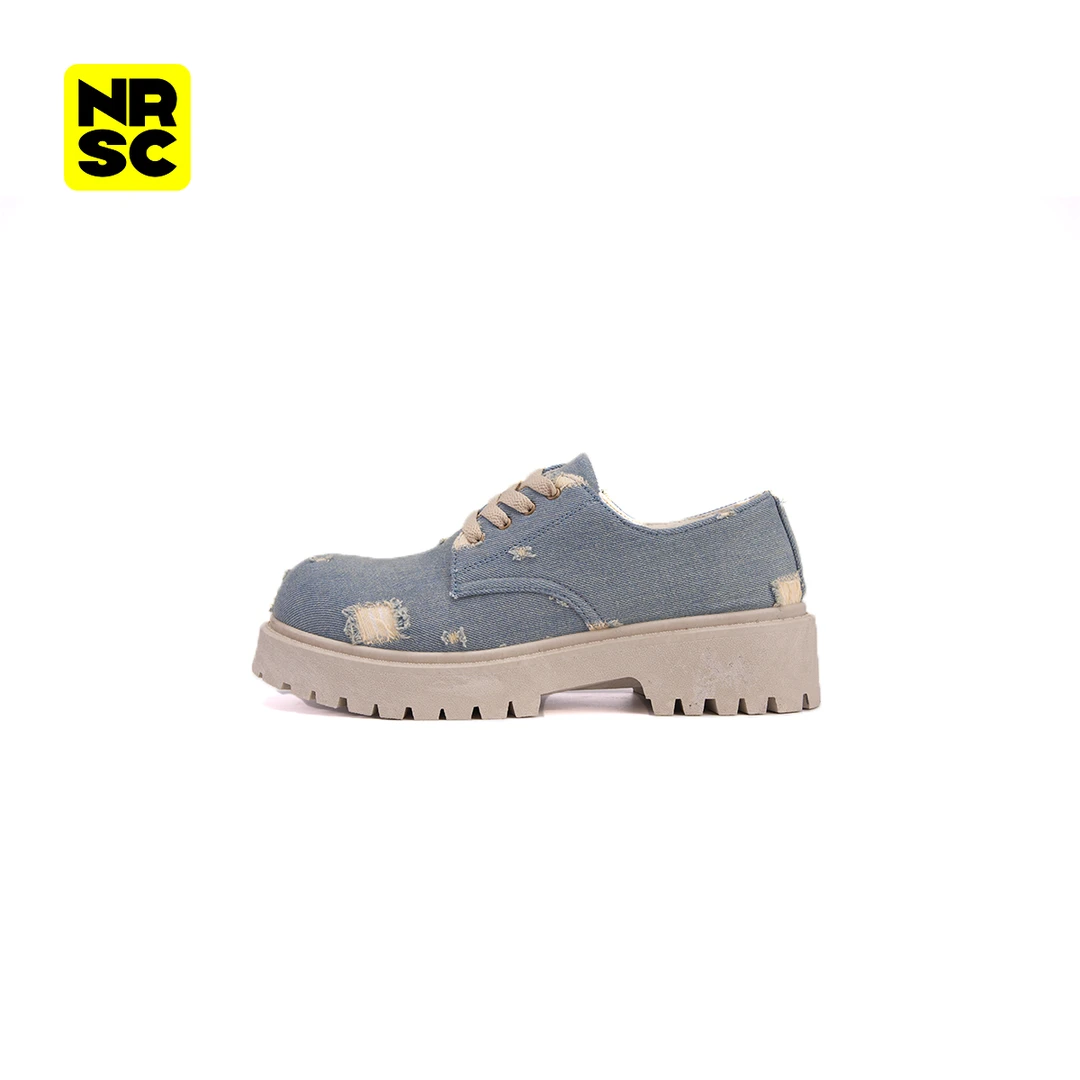 NewRockStarChoppa"无主系列"CleanFIt破碎蓝牛仔德比鞋 顶男皮鞋