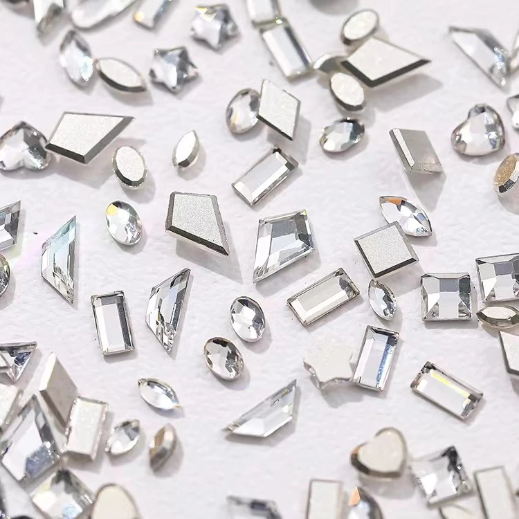 高品K9水晶玻璃1：1仿华倒边超闪平底异形钻菱形迷你银色长方瓜子