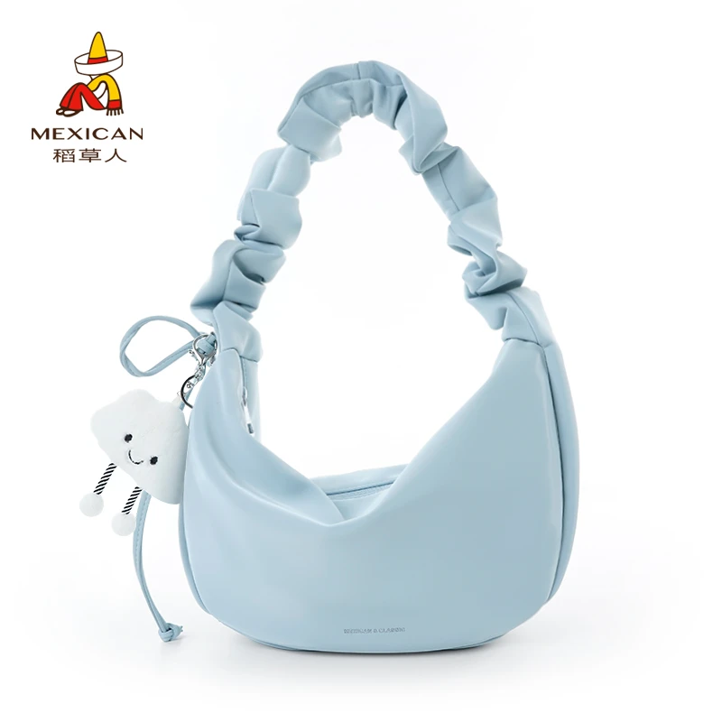 稻草人包包2024春夏新款云朵饺子包夏季轻便抽绳褶皱单肩斜跨肩包