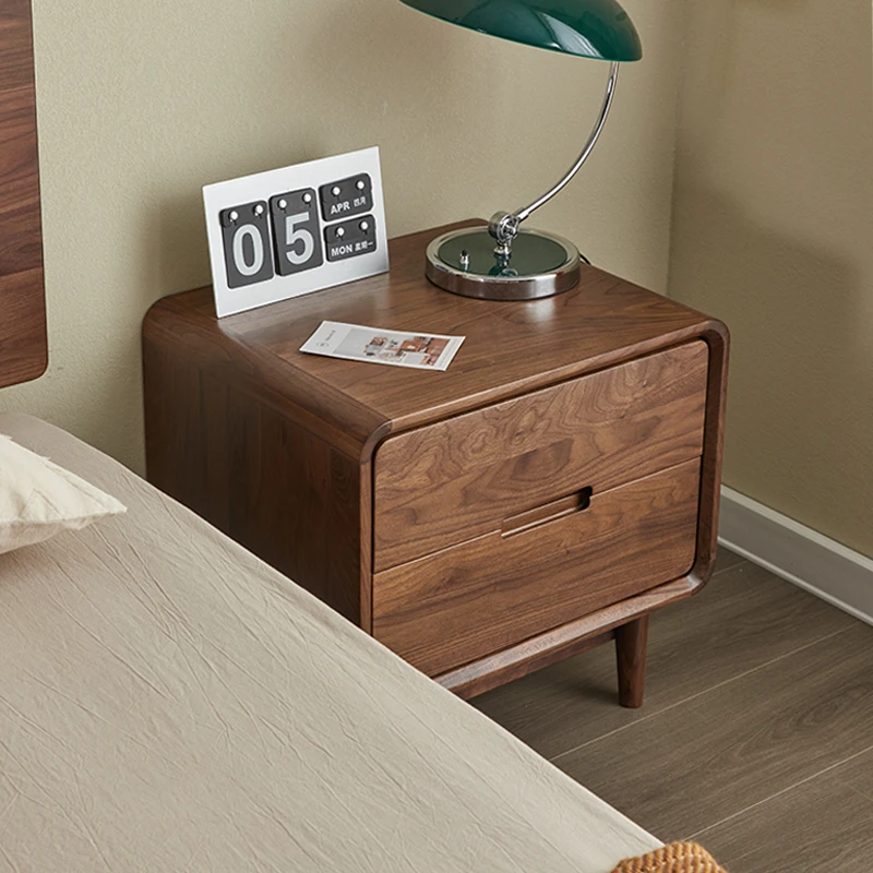 北美黑胡桃木床头柜全实木北欧原木小户型卧室置物床边柜