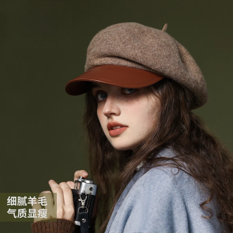 暖冬新款秋冬贝雷帽女羊毛时尚百搭日系画家帽防风保暖云朵帽子