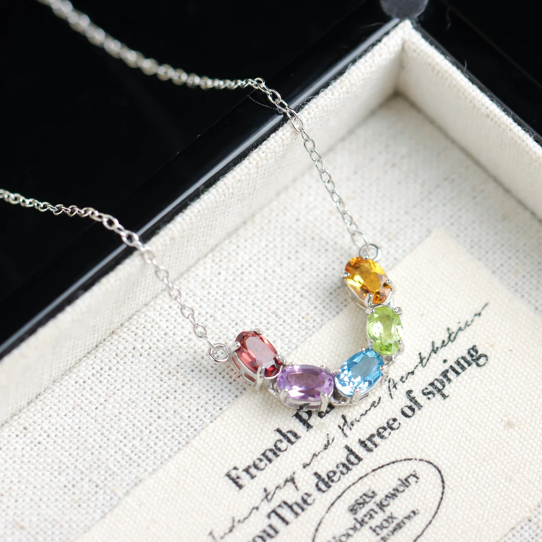 925银素银镶嵌多宝气质百搭送礼女款吊坠项链