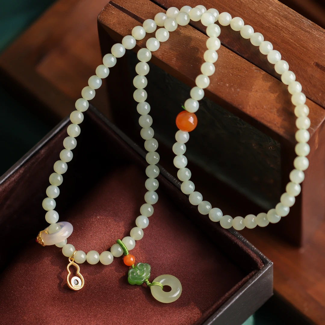 和田玉青玉如意平安扣国潮国风手工DIY女款多圈手串