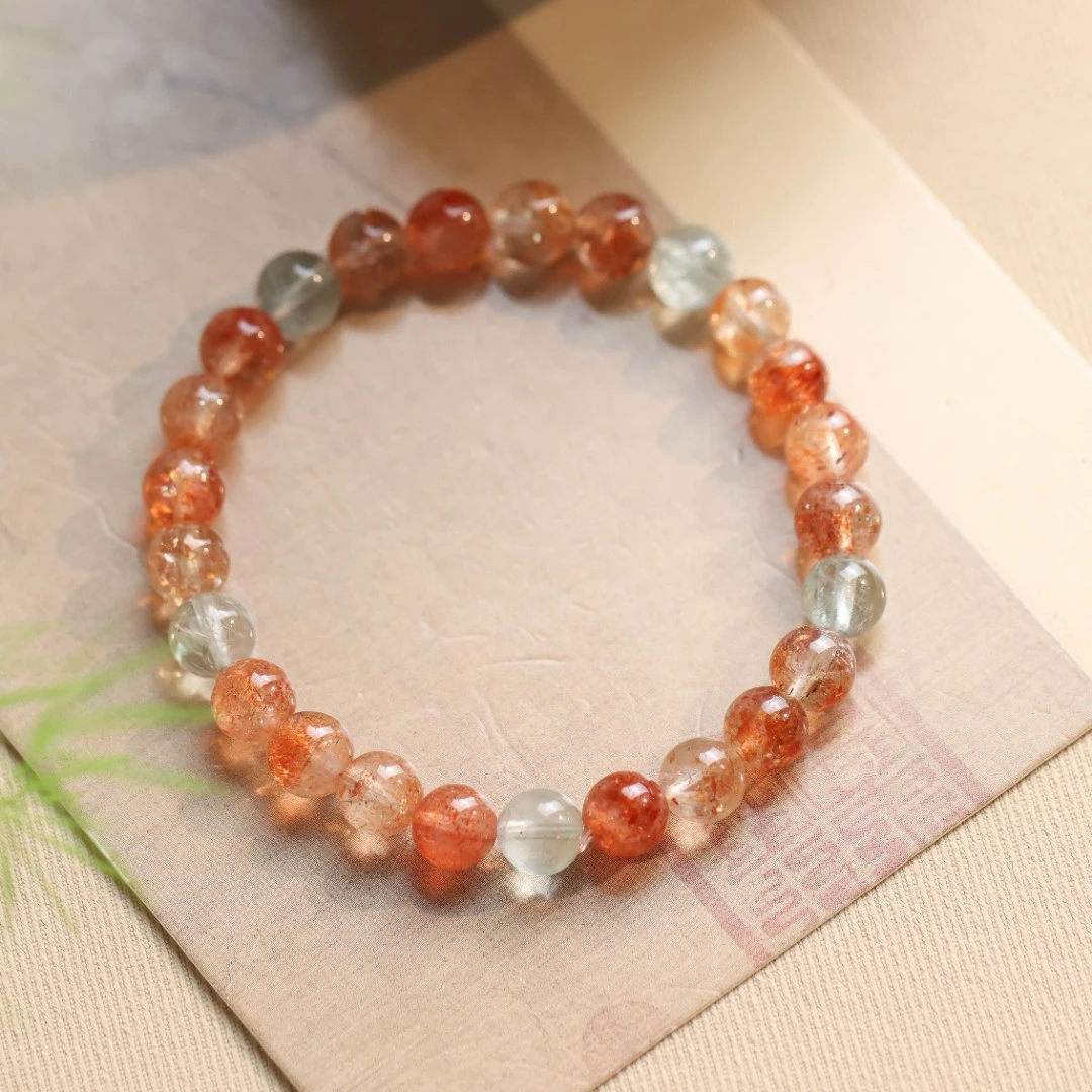 长石阿鲁沙圆珠时尚气质百搭小清新女款单圈手串手饰