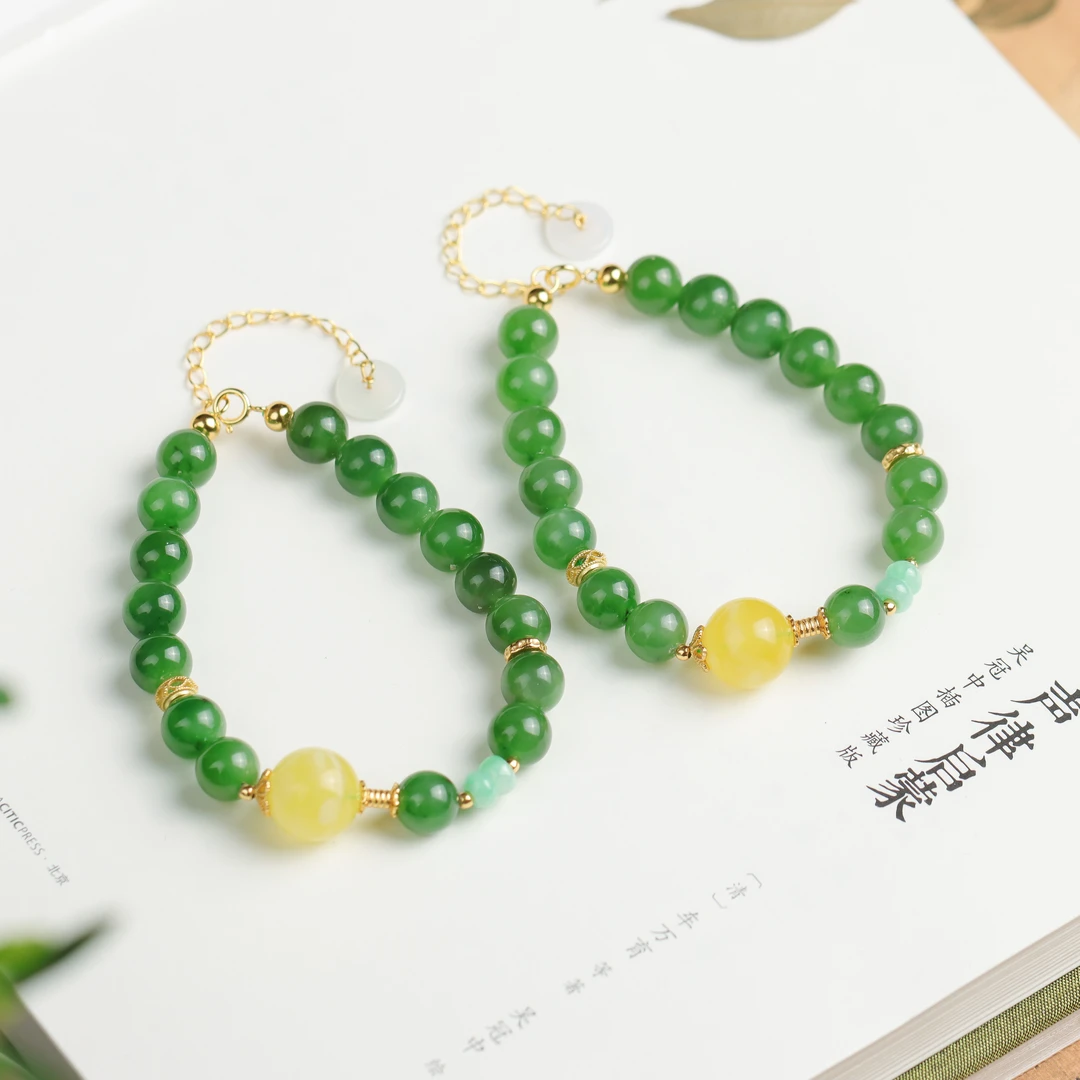 和田玉碧玉圆珠平安扣手工DIY送礼女款手链（多样性发 发其一）