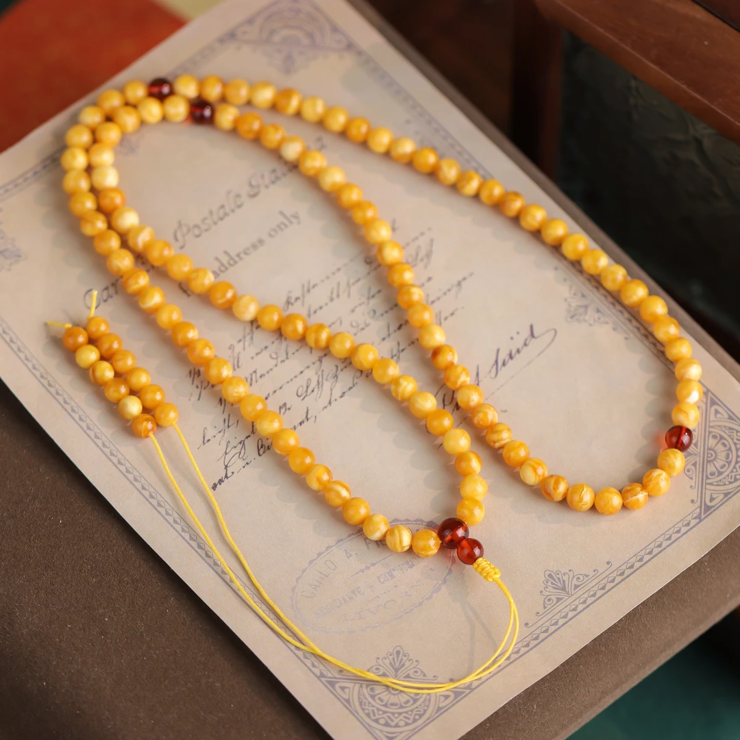 蜜蜡圆珠气质百搭时尚精致手工DIY送礼编绳女款毛衣链