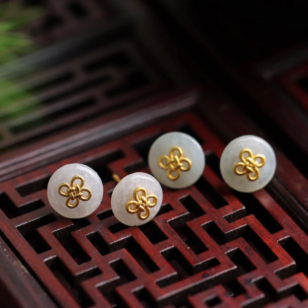 S925银镀金镶嵌翡翠平安扣女款耳钉(多样性发货 发其一)