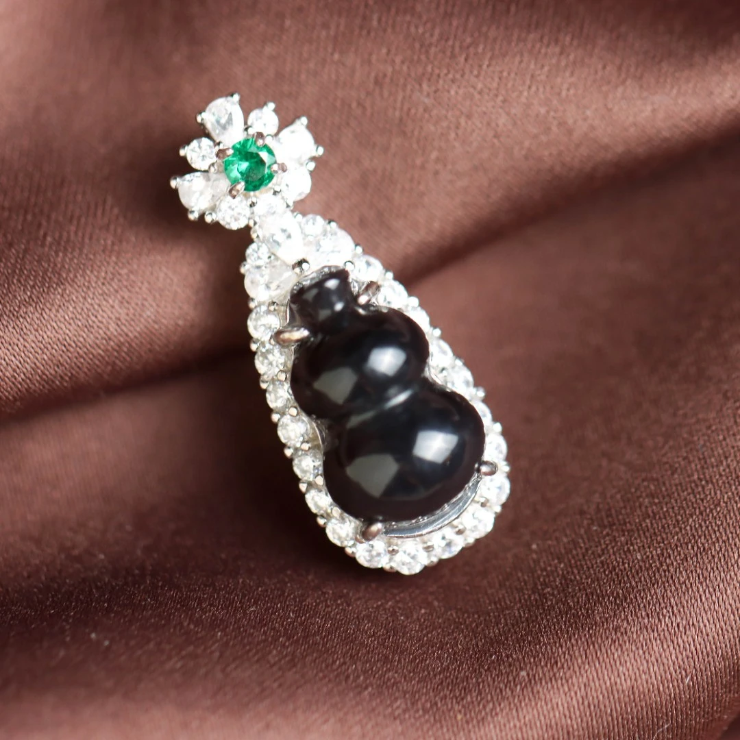 S925银镶嵌浓烟紫玉葫芦精致百搭送礼女款吊坠 不含链