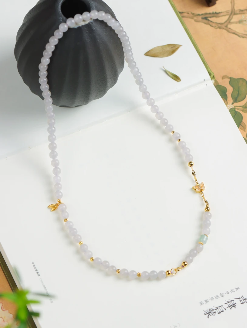 和田玉烟紫玉圆珠国潮气质送礼手工DIY女款毛衣链女神链