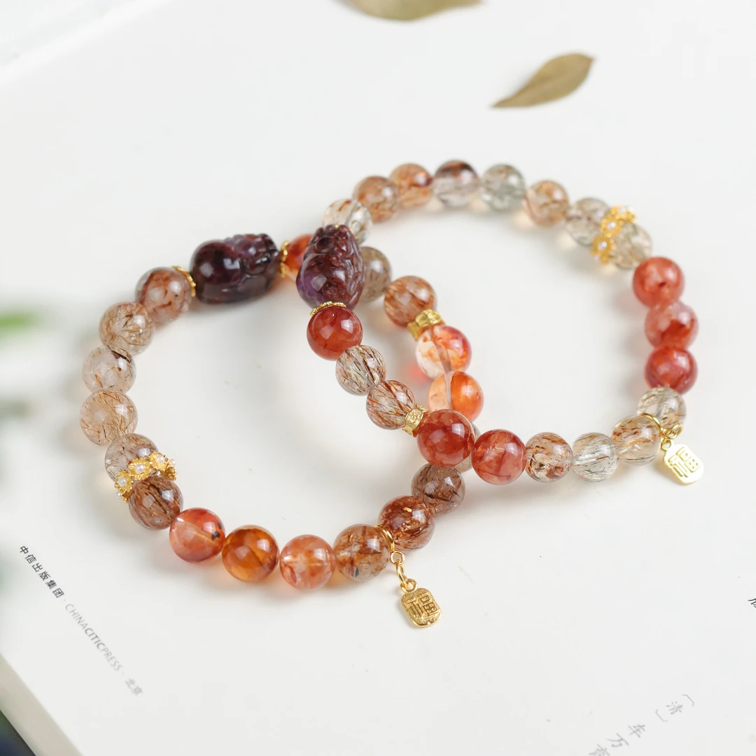 水晶圆珠招财貔貅民族风女款单圈手串（多样性发货 发其一）