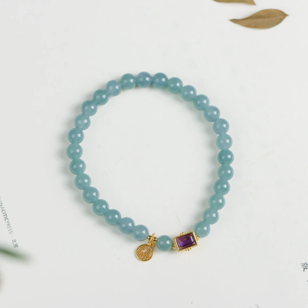 翡翠福牌圆珠手工DIY时尚百搭小众女款单圈手串