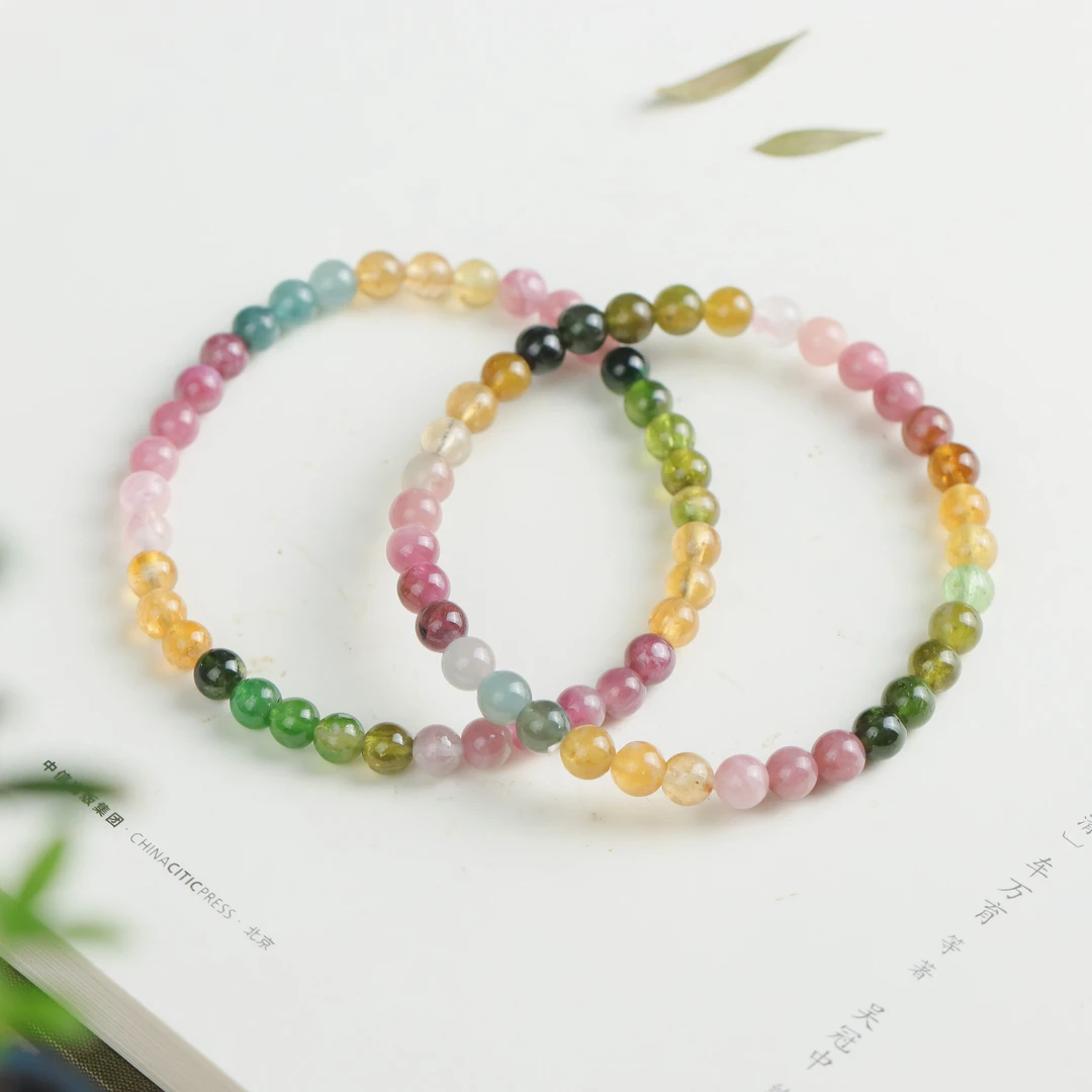 彩虹碧玺圆珠民族风小众女款单圈手串（多样性发货 发其一）
