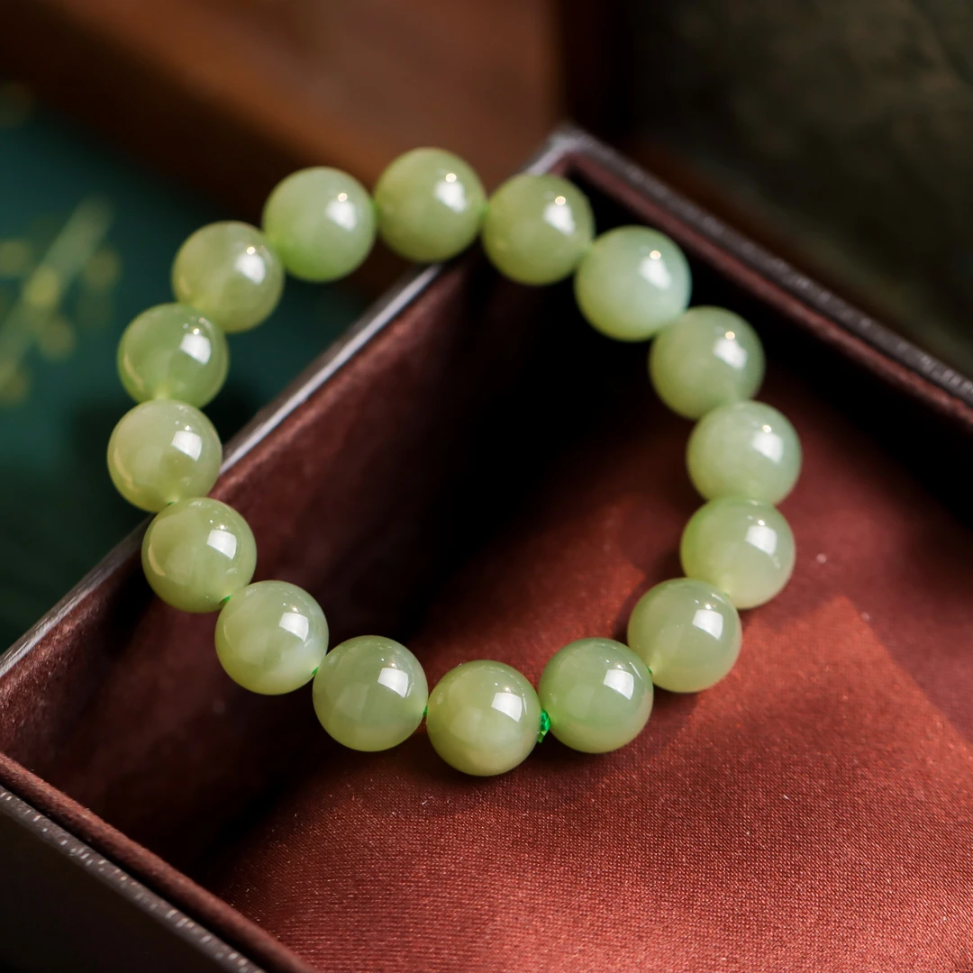 和田玉青玉圆珠古风经典气质送礼女款单圈手串