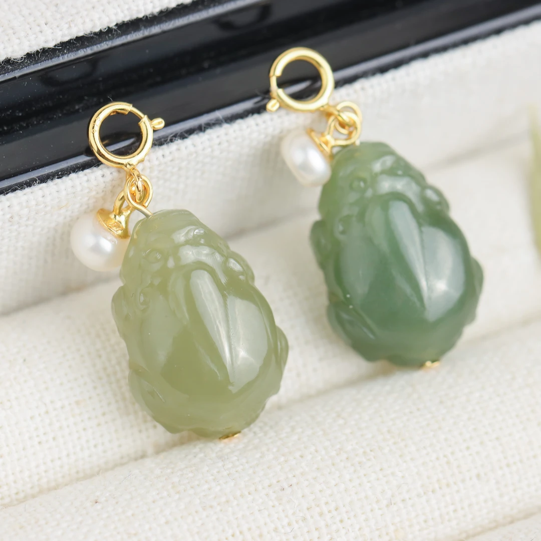 S925银镀金镶嵌青玉貔貅挂饰吊坠 不含链（多样性发货 发其一）