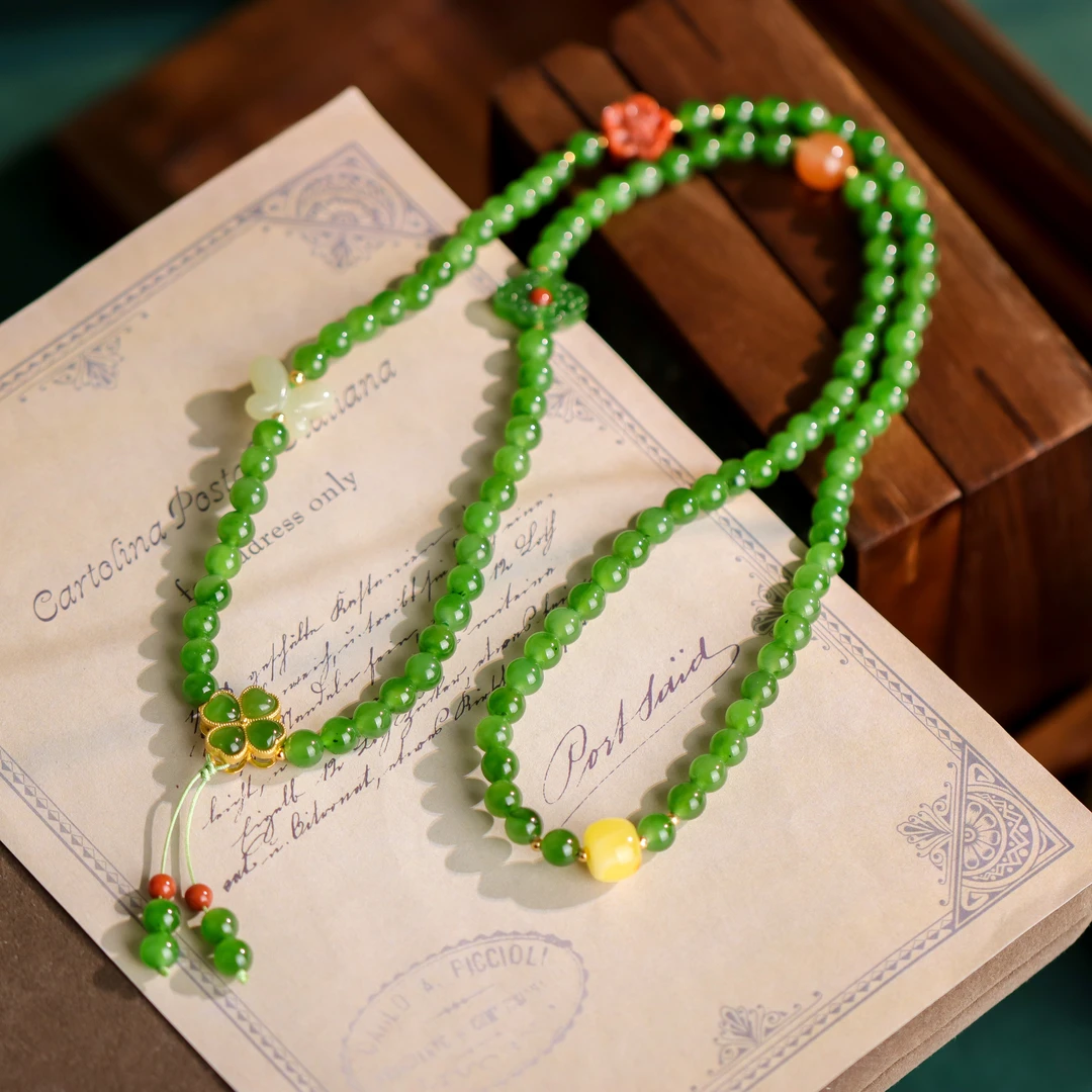 碧玉蝴蝶四叶草国潮国风宫廷风送礼女款多圈手串