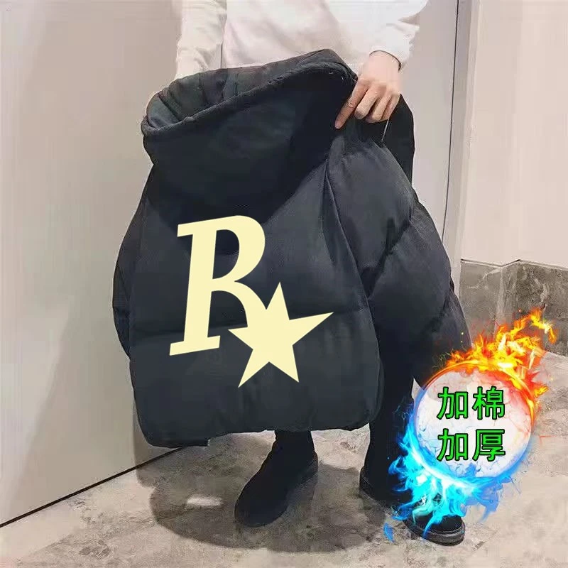 冬季印花立领男韩版潮流休闲港风冬季外套加厚情侣棉服男棉衣男款