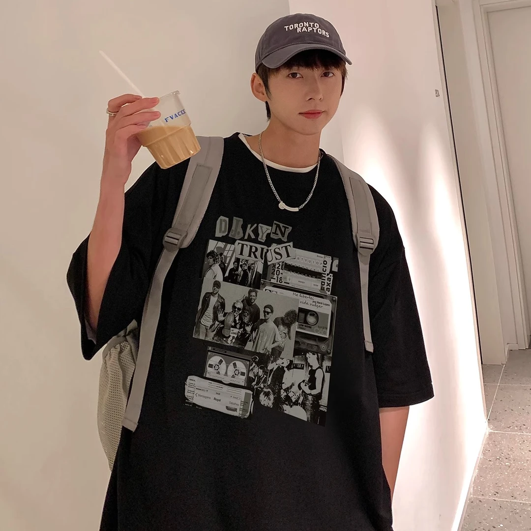 加肥加大码300斤新款短袖男士t恤潮牌美式印花宽松圆领学生半袖