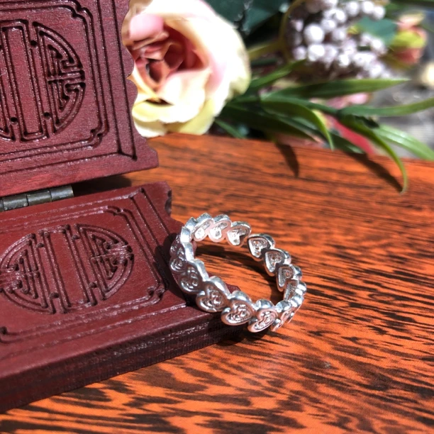 足银戒指 大苗山爱心戒指足银